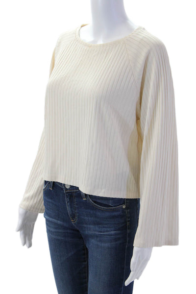 Club Monaco Women Basic Striped Round Neck Long Sleeve Blouse Beige Size M