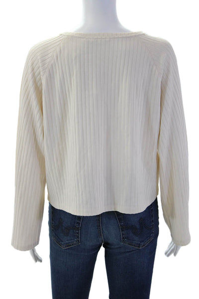 Club Monaco Women Basic Striped Round Neck Long Sleeve Blouse Beige Size M