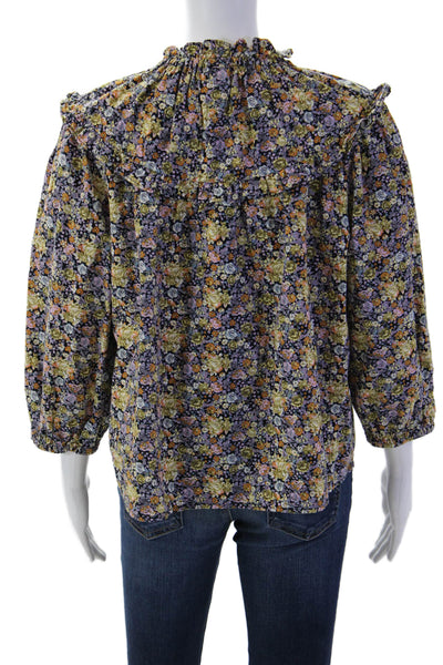 Universal Thread Womens Black Floral High Neck 3/4 Sleeve Cotton Blouse Size S