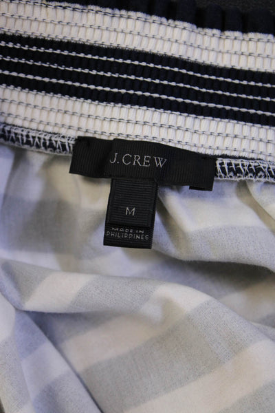 J Crew Womens Dark Blue Striped Tie Neck 3/4 Sleeve Cotton Blouse Size M