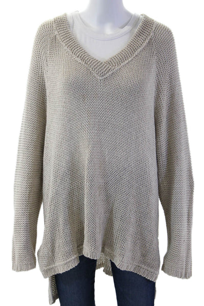 Relais Unisex Pullover Beige V Neck Long Sleeve 90% Cotton Bohemian Size L