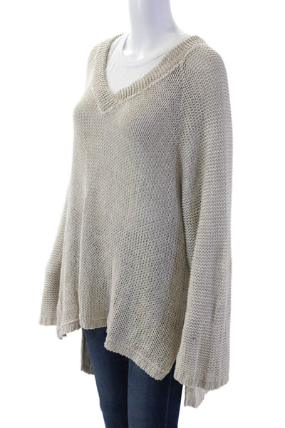 Relais Unisex Pullover Beige V Neck Long Sleeve 90% Cotton Bohemian Size L