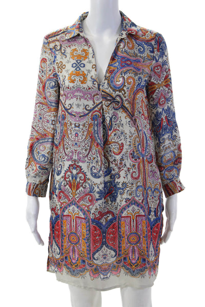 Zara Womens Shirt Dress Multicolor Paisley Long Sleeve Polyester Size M