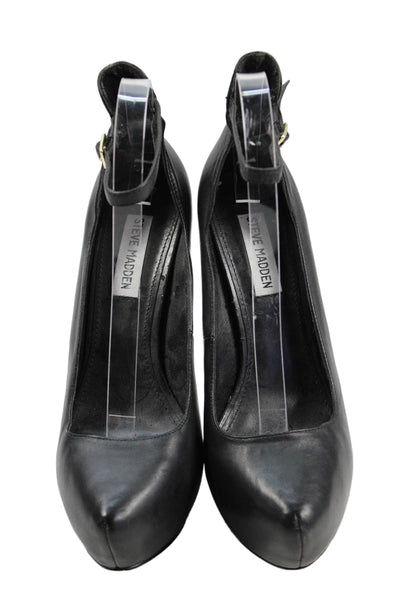 Steve Madden Womens Leather Platform Ankle Strap Larsa Pumps Black Size 9 Medium