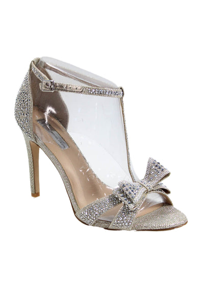 INC International Concepts Womens Jeweled Ressie 2 Sandal Heels Silver Size 9