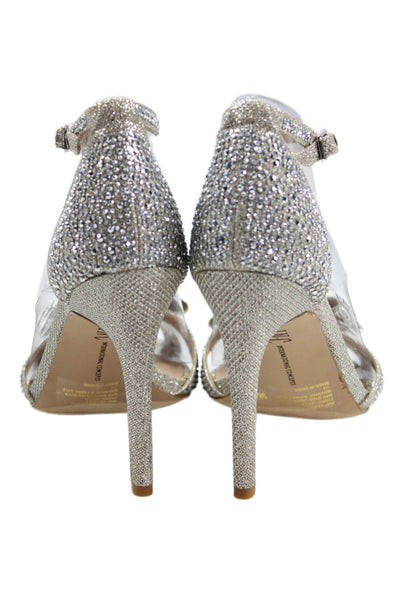 INC International Concepts Womens Jeweled Ressie 2 Sandal Heels Silver Size 9