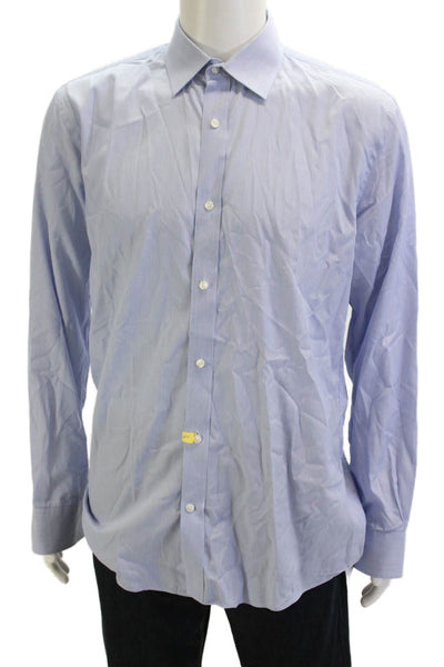 Bloomingdale's Mens Point Collar Dress Shirt Light Blue Striped Size 16