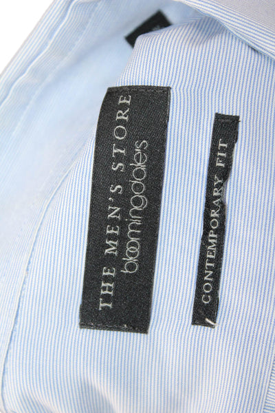 Bloomingdale's Mens Point Collar Dress Shirt Light Blue Striped Size 16