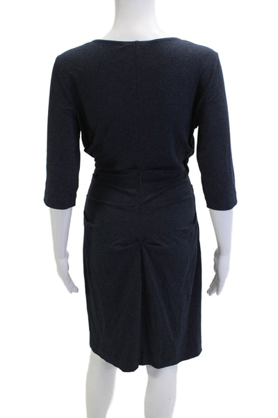 Nicole Miller Women Dark Blue Wrap Sheath Dress V-Neck 3/4 Sleeve Midi Size M