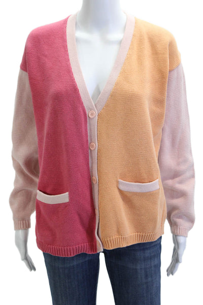 J Crew Unisex Cardigan Orange V-Neck Button Cotton Long Sleeve Size S