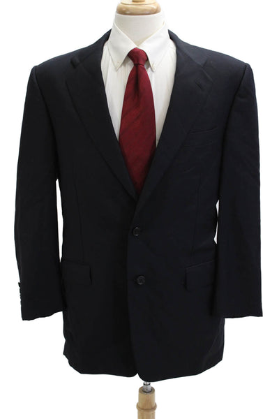 Hickey Freeman Mens Dark Blue Classic Solid Collared Button Suit Jacket Size 42