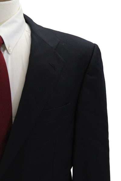 Hickey Freeman Mens Dark Blue Classic Solid Collared Button Suit Jacket Size 42