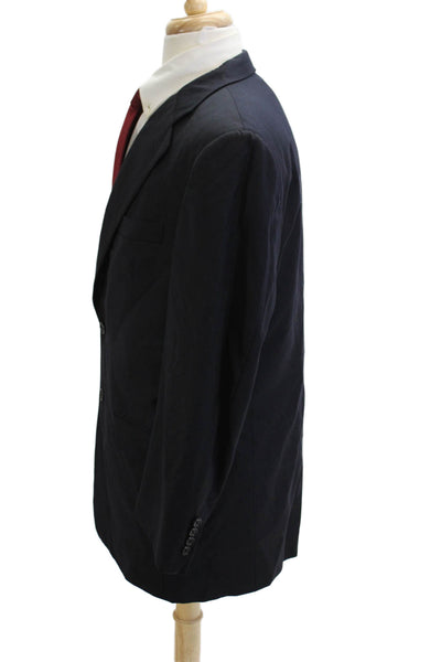 Hickey Freeman Mens Dark Blue Classic Solid Collared Button Suit Jacket Size 42