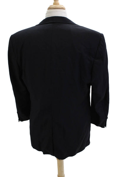 Hickey Freeman Mens Dark Blue Classic Solid Collared Button Suit Jacket Size 42