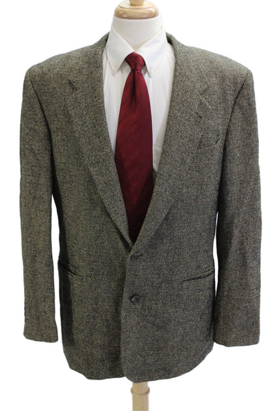 Boss Hugo Boss Men Gray Herringbone Wool Sport Coat Button Collared Size 42