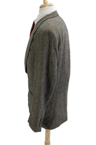 Boss Hugo Boss Men Gray Herringbone Wool Sport Coat Button Collared Size 42