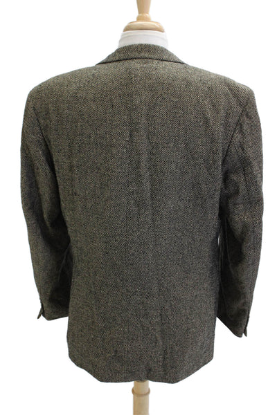 Boss Hugo Boss Men Gray Herringbone Wool Sport Coat Button Collared Size 42