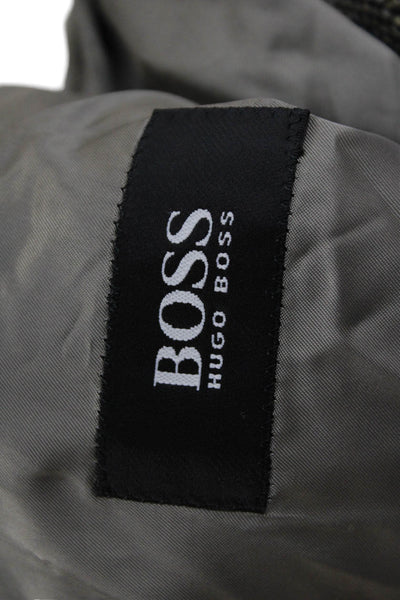 Boss Hugo Boss Men Gray Herringbone Wool Sport Coat Button Collared Size 42