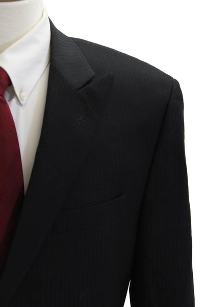 Calvin Klein Mens Black Striped Wool Suit Jacket Button Collared Size 40