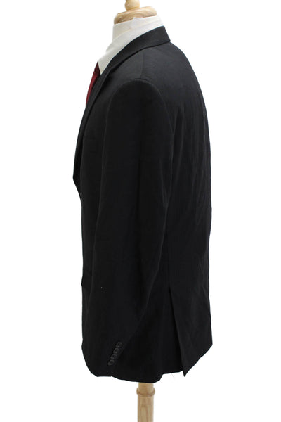 Calvin Klein Mens Black Striped Wool Suit Jacket Button Collared Size 40