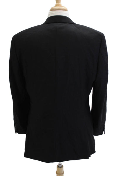 Calvin Klein Mens Black Striped Wool Suit Jacket Button Collared Size 40