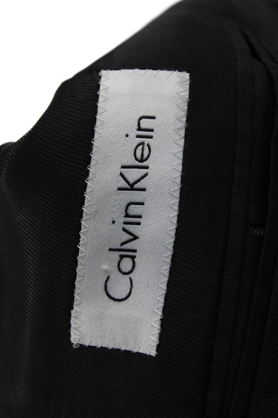 Calvin Klein Mens Black Striped Wool Suit Jacket Button Collared Size 40