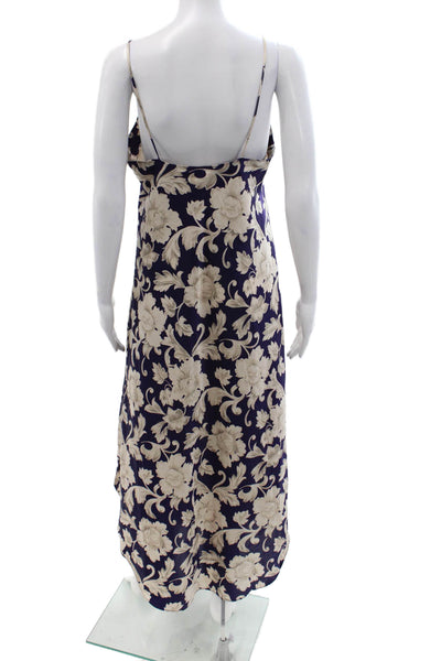 Natori Women Maxi Slip Dress Dark Blue Floral V-Neck Sleeveless Size M