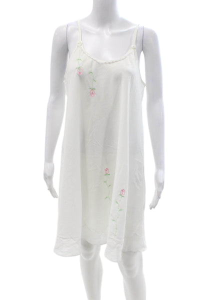 Oscar de la Renta Womens Slip Dress White Floral Cotton Sleeveless Short Size M