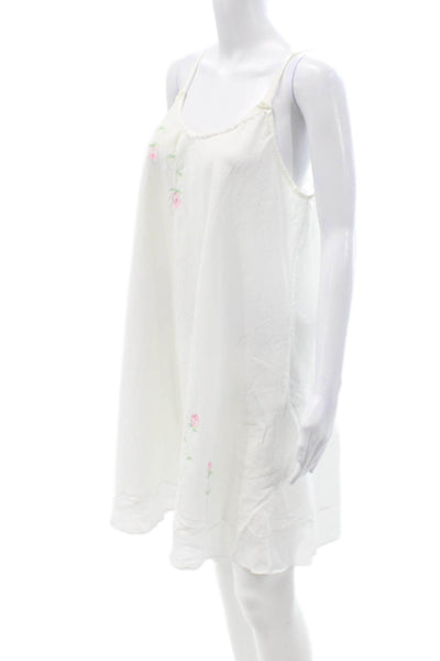 Oscar de la Renta Womens Slip Dress White Floral Cotton Sleeveless Short Size M