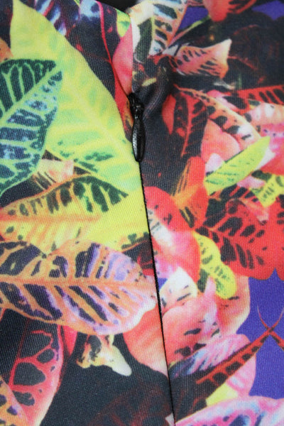 Aqua Womens Floral Sleeveless Blouse Multi Color Zip Round Neck Size S
