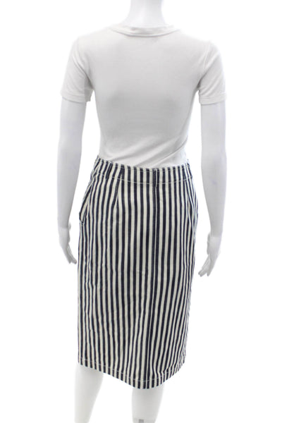 Designer Women Straight Pencil Skirt White Cotton Striped Size 40