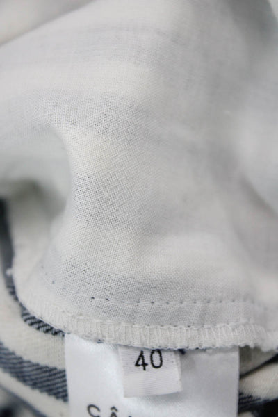 Designer Women Straight Pencil Skirt White Cotton Striped Size 40