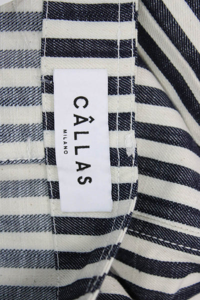 Designer Women Straight Pencil Skirt White Cotton Striped Size 40