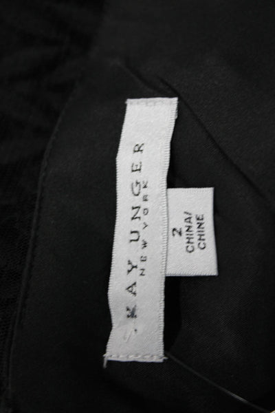 Kay Unger Women Sheath Dress Black Short Sleeve Herringbone Mid Calf Size 2