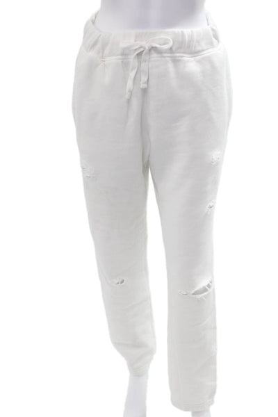 La Detresse Women Jogger Sweatpants White Drawstring Grunge Size S