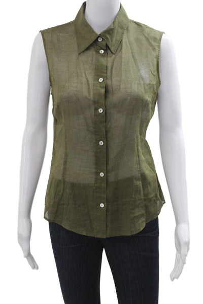D&G Dolce & Gabbana Women Sleeveless Cotton Button-Up Top Green Size S