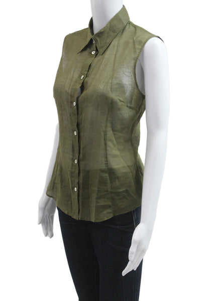D&G Dolce & Gabbana Women Sleeveless Cotton Button-Up Top Green Size S