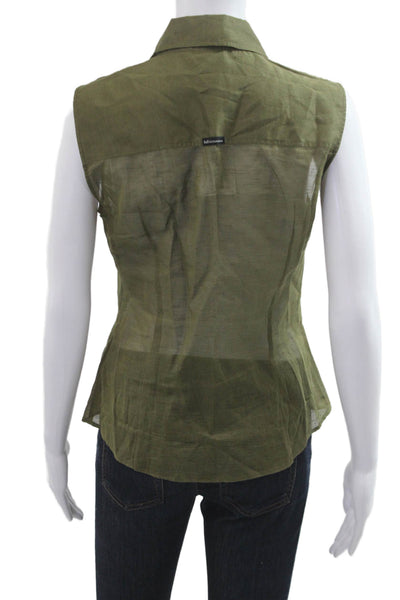 D&G Dolce & Gabbana Women Sleeveless Cotton Button-Up Top Green Size S
