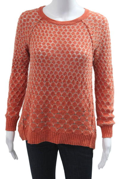 Moth Anthropologie Women Pullover Sweater Orange Zip Crew Neck Cotton Size S