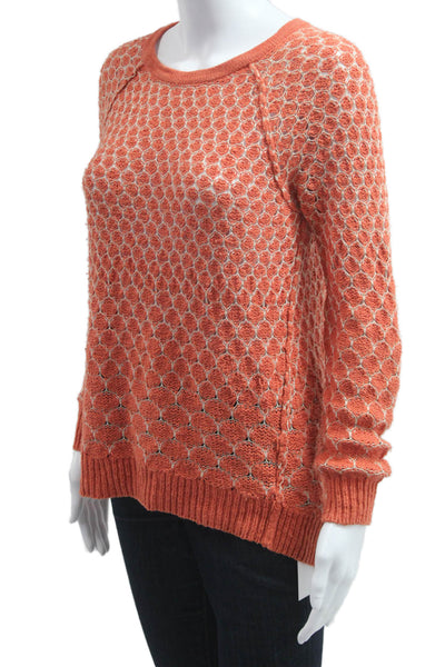 Moth Anthropologie Women Pullover Sweater Orange Zip Crew Neck Cotton Size S