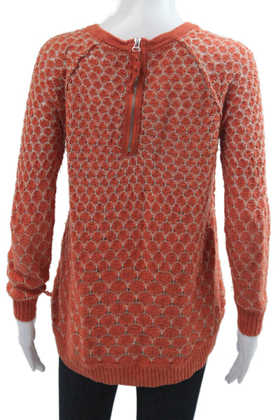 Moth Anthropologie Women Pullover Sweater Orange Zip Crew Neck Cotton Size S