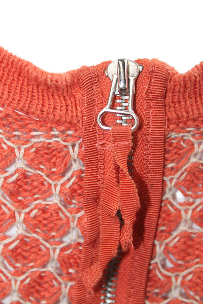 Moth Anthropologie Women Pullover Sweater Orange Zip Crew Neck Cotton Size S