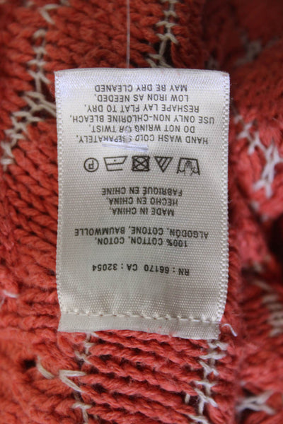 Moth Anthropologie Women Pullover Sweater Orange Zip Crew Neck Cotton Size S
