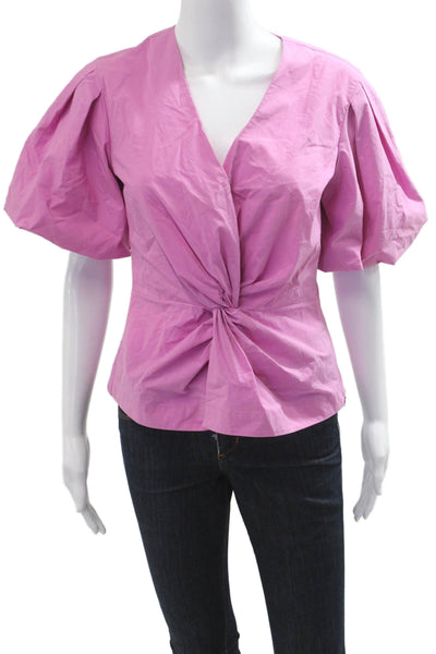 Jonathan Simkhai Women Pink Cotton V-Neck Short Sleeve Blouse Size S