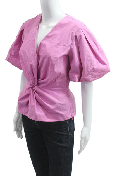 Jonathan Simkhai Women Pink Cotton V-Neck Short Sleeve Blouse Size S
