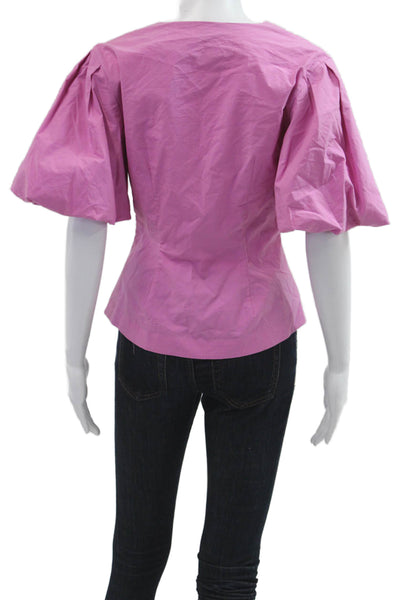 Jonathan Simkhai Women Pink Cotton V-Neck Short Sleeve Blouse Size S