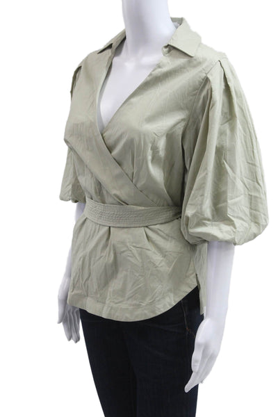 Jonathan Simkhai Women Beige V-Neck Tie Short Sleeve Blouse Size S