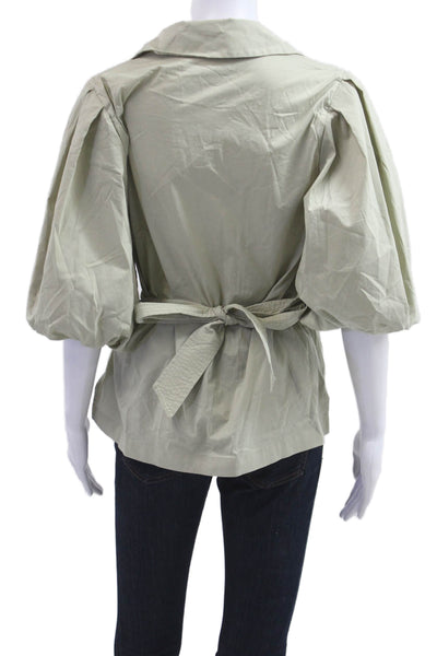 Jonathan Simkhai Women Beige V-Neck Tie Short Sleeve Blouse Size S