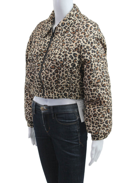 Zara Women Puffer Jacket Beige Animal Print Recycled Polyester Size S