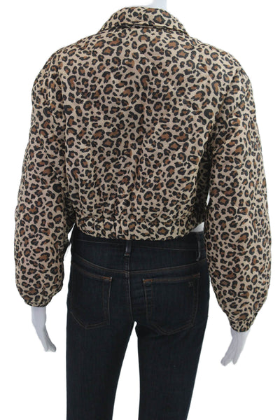 Zara Women Puffer Jacket Beige Animal Print Recycled Polyester Size S